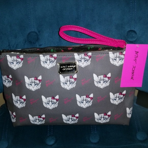 Betsey Johnson cat face cosmetic bag - Picture 1 of 1